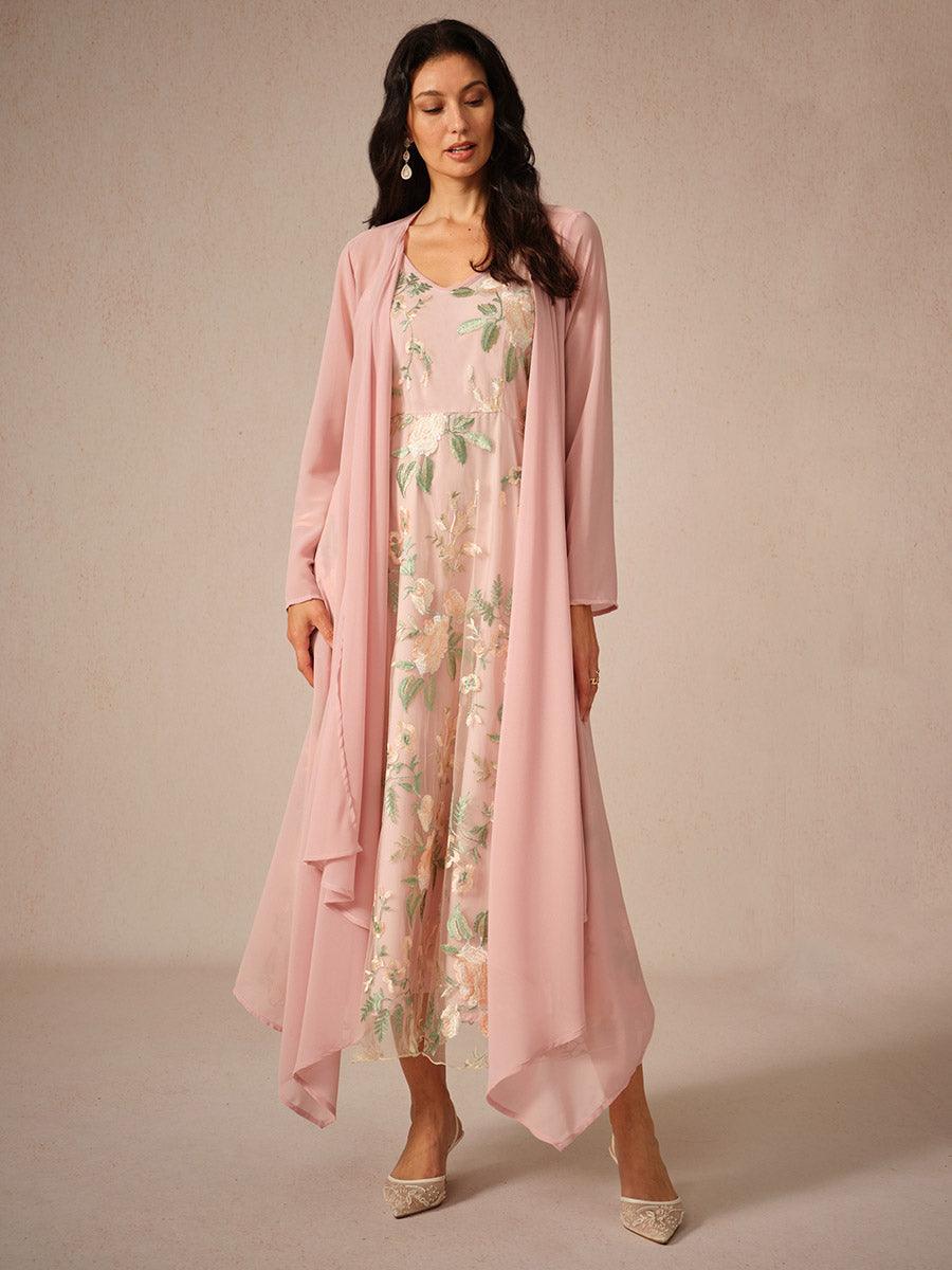 Conjunto de vestido de gasa con encaje bordado - Nhaura