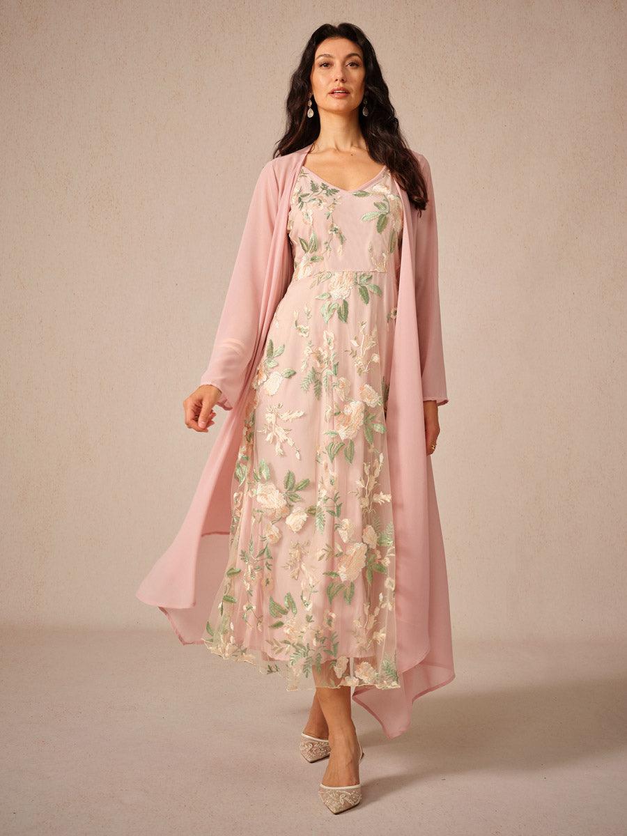 Conjunto de vestido de gasa con encaje bordado - Nhaura