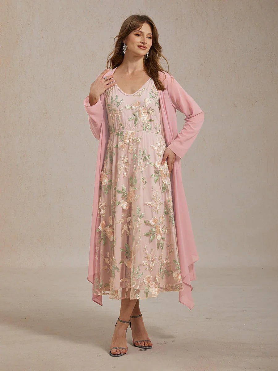 Conjunto de vestido de gasa con encaje bordado - Nhaura