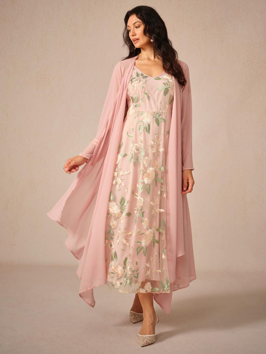Conjunto de vestido de gasa con encaje bordado - Nhaura