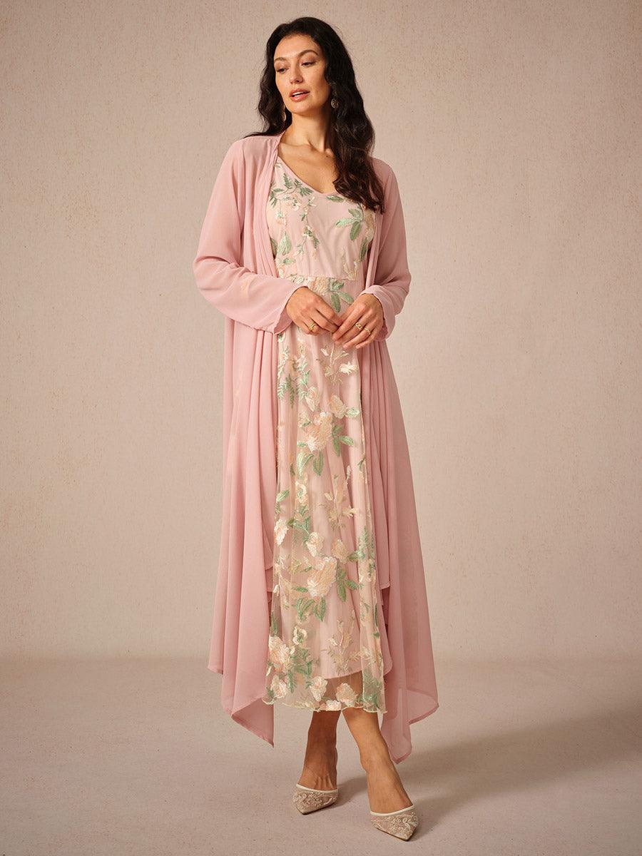 Conjunto de vestido de gasa con encaje bordado - Nhaura