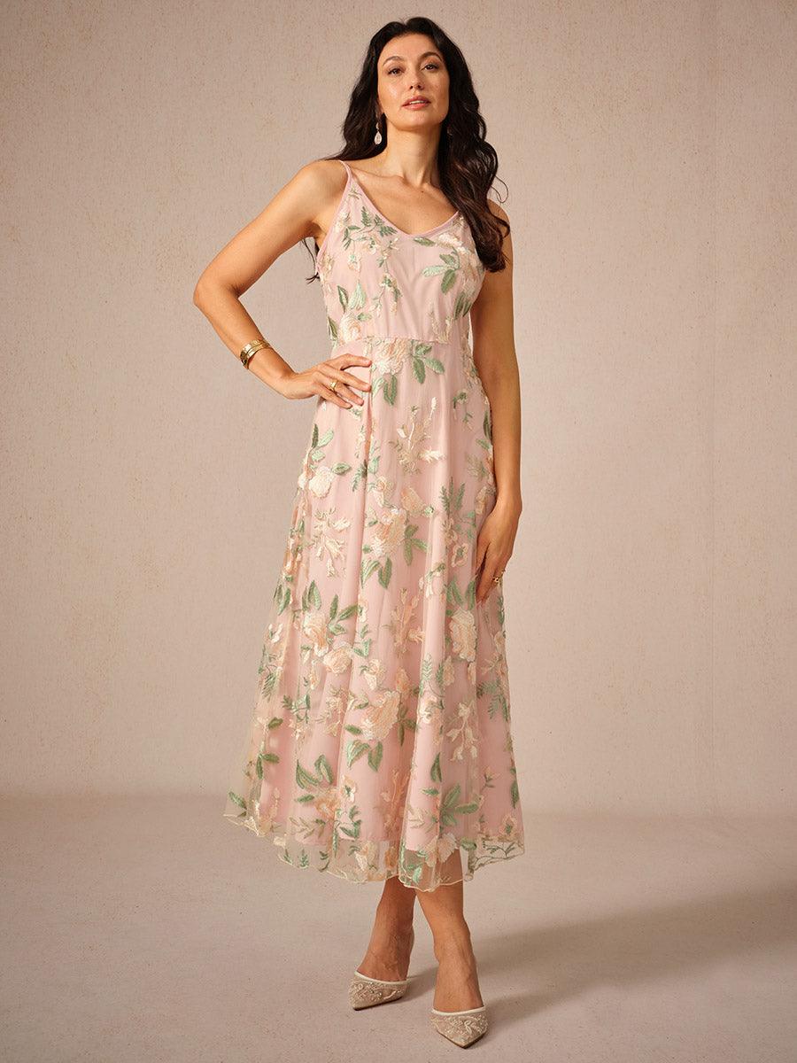 Conjunto de vestido de gasa con encaje bordado - Nhaura