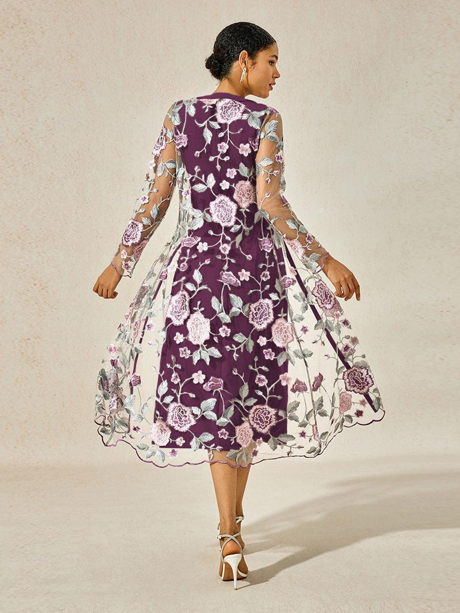 Conjunto de vestido floral bordado en encaje y tul - Nhaura