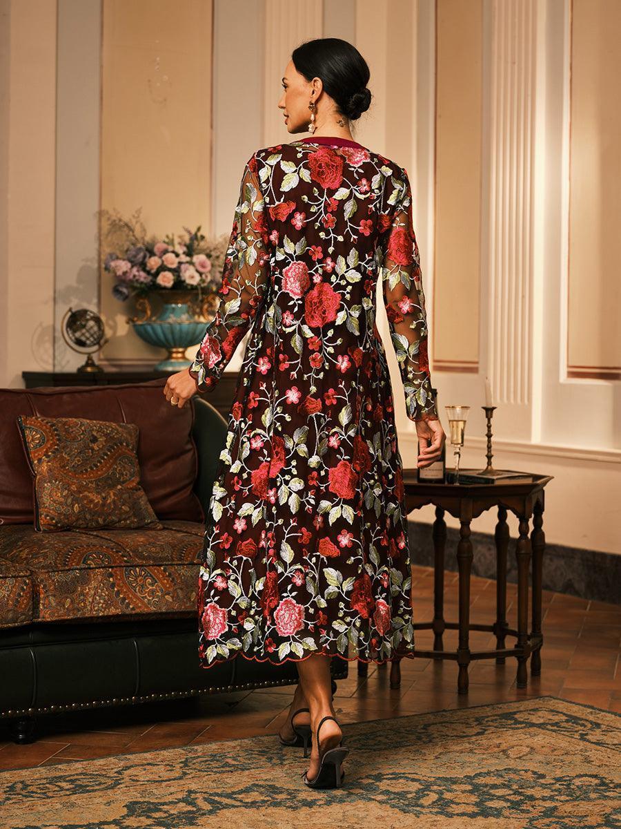 Conjunto de vestido floral bordado en encaje y tul - Nhaura