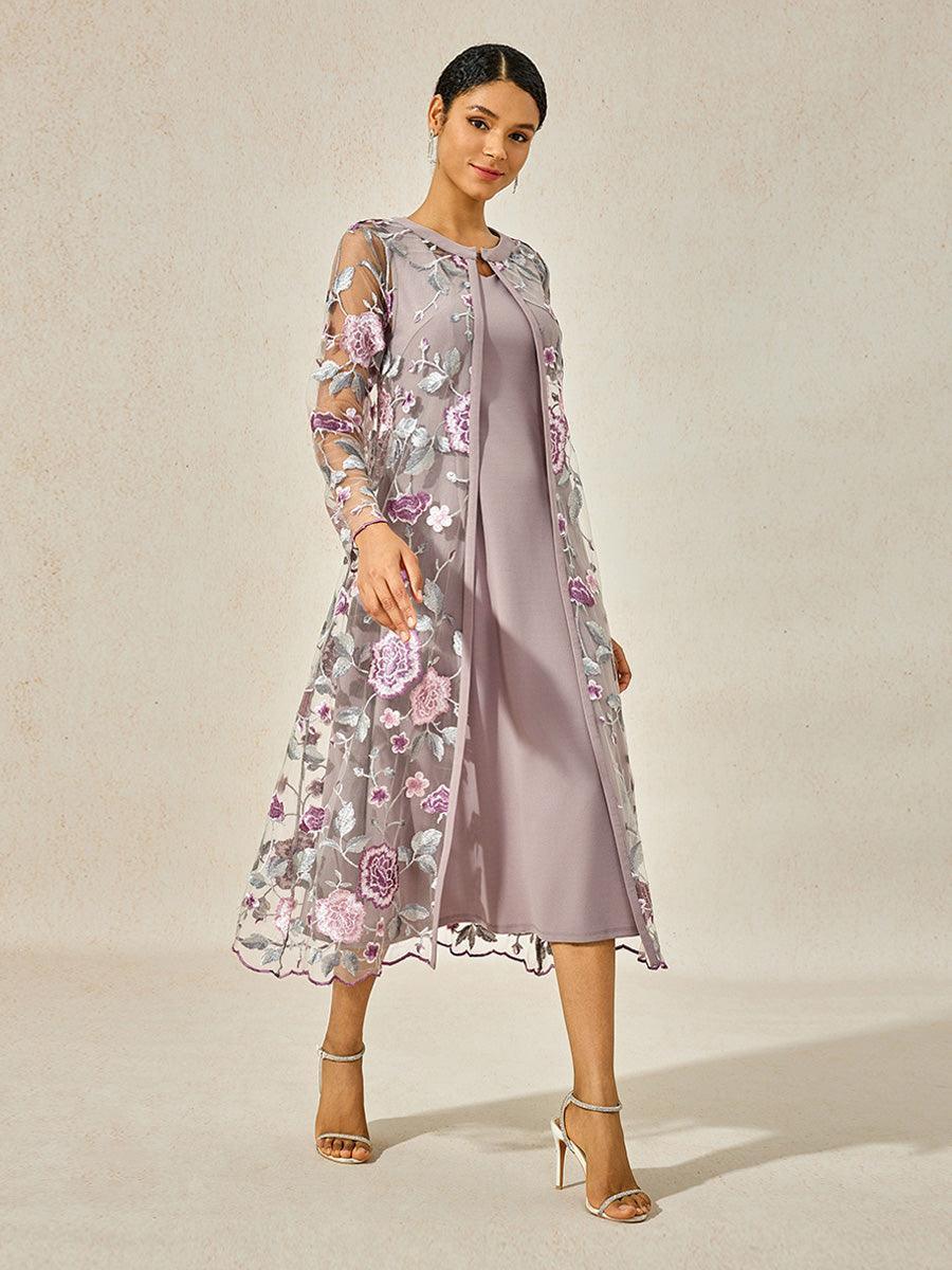 Conjunto de vestido floral bordado en encaje y tul - Nhaura