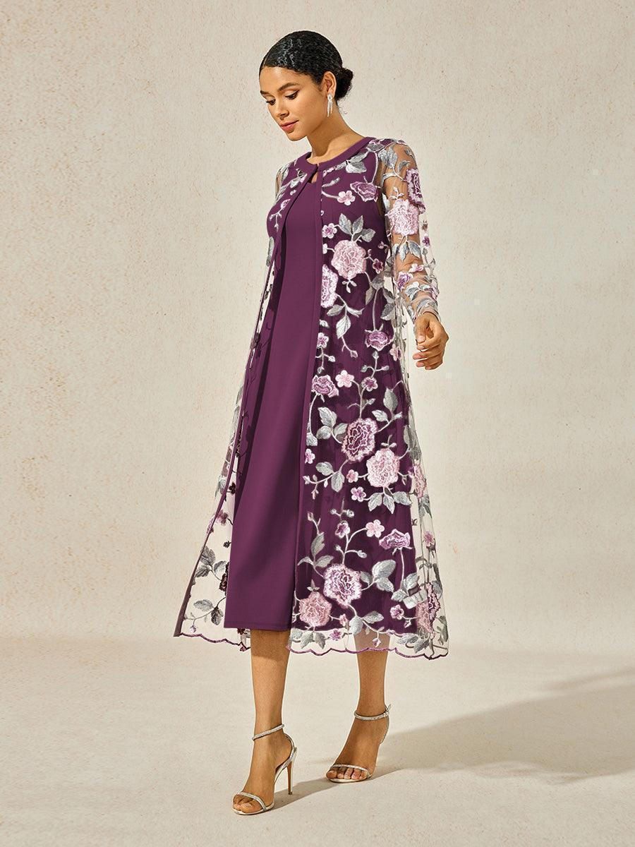 Conjunto de vestido floral bordado en encaje y tul - Nhaura