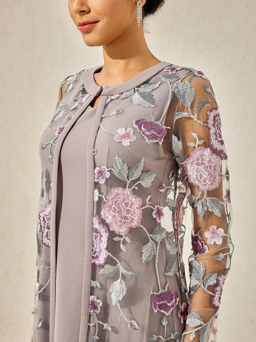 Conjunto de vestido floral bordado en encaje y tul - Nhaura