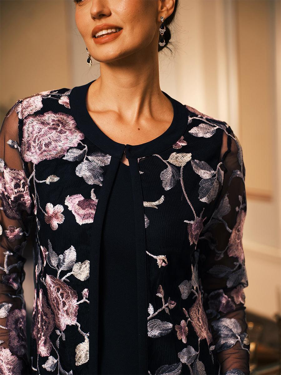 Conjunto de vestido floral bordado en encaje y tul - Nhaura