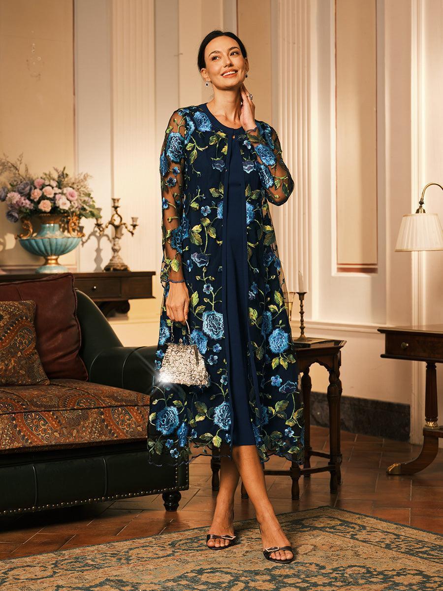 Conjunto de vestido floral bordado en encaje y tul - Nhaura