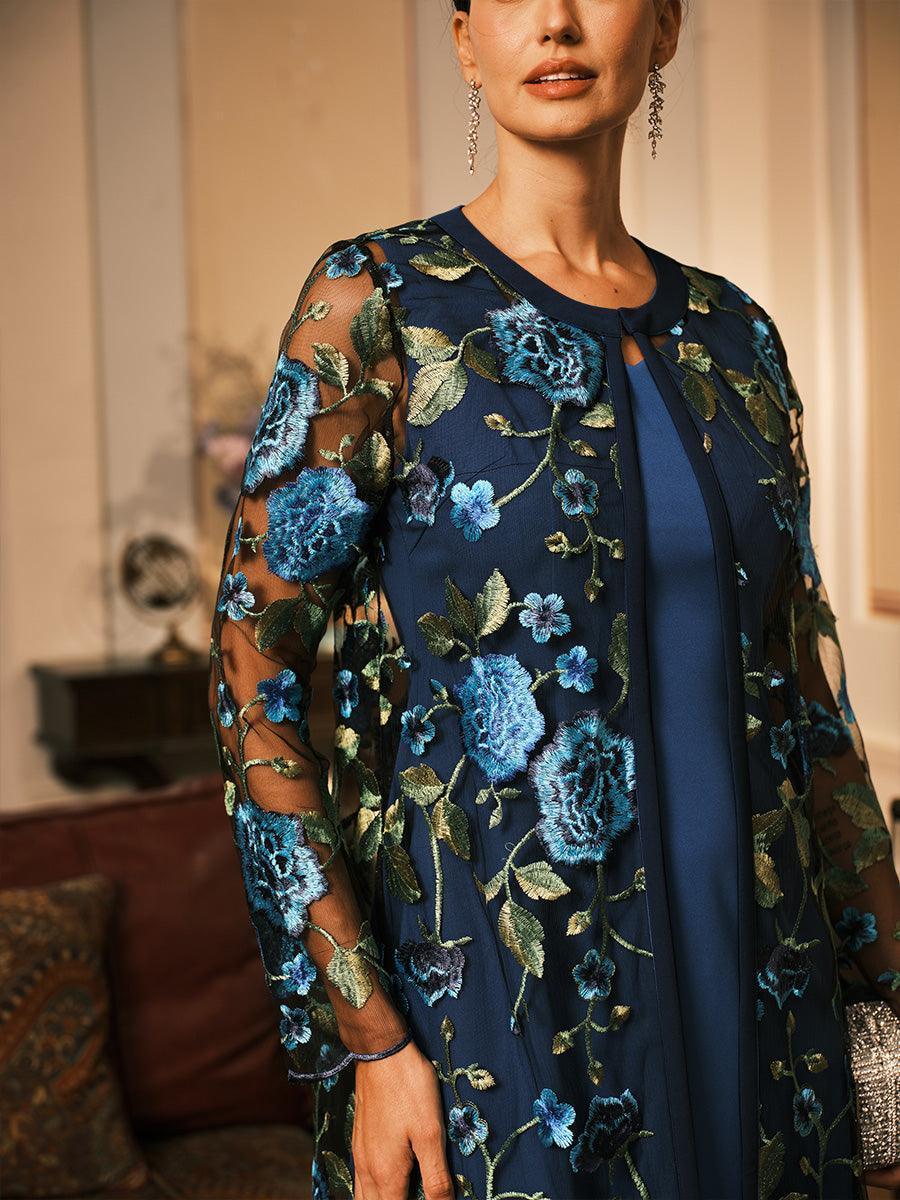 Conjunto de vestido floral bordado en encaje y tul - Nhaura