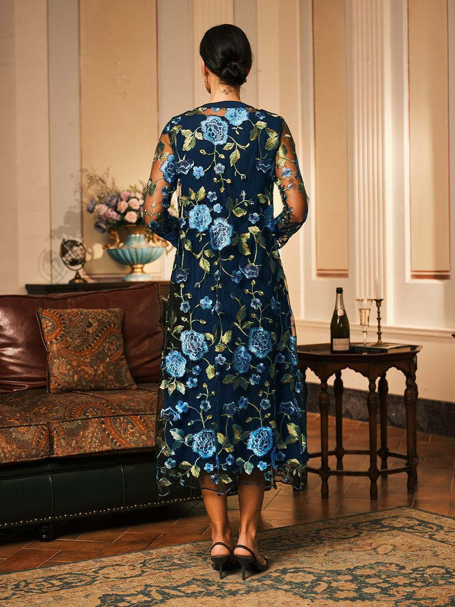 Conjunto de vestido floral bordado en encaje y tul - Nhaura