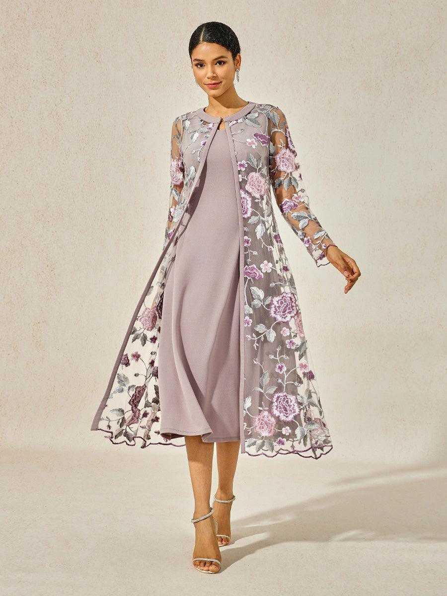 Conjunto de vestido floral bordado en encaje y tul - Nhaura