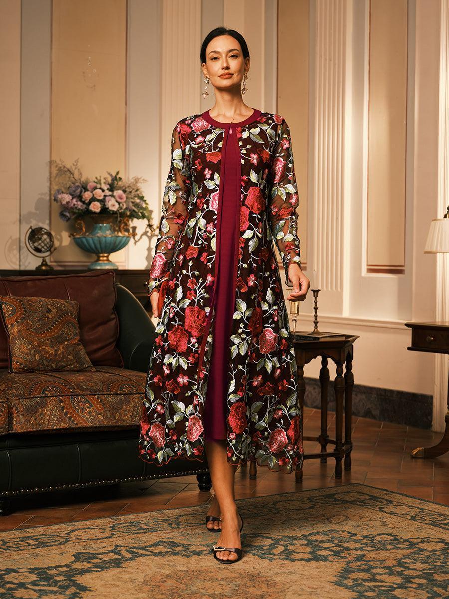Conjunto de vestido floral bordado en encaje y tul - Nhaura