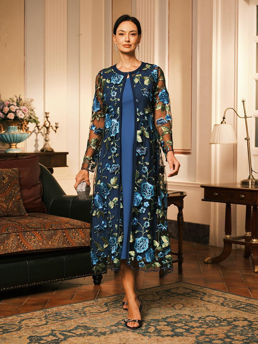 Conjunto de vestido floral bordado en encaje y tul - Nhaura