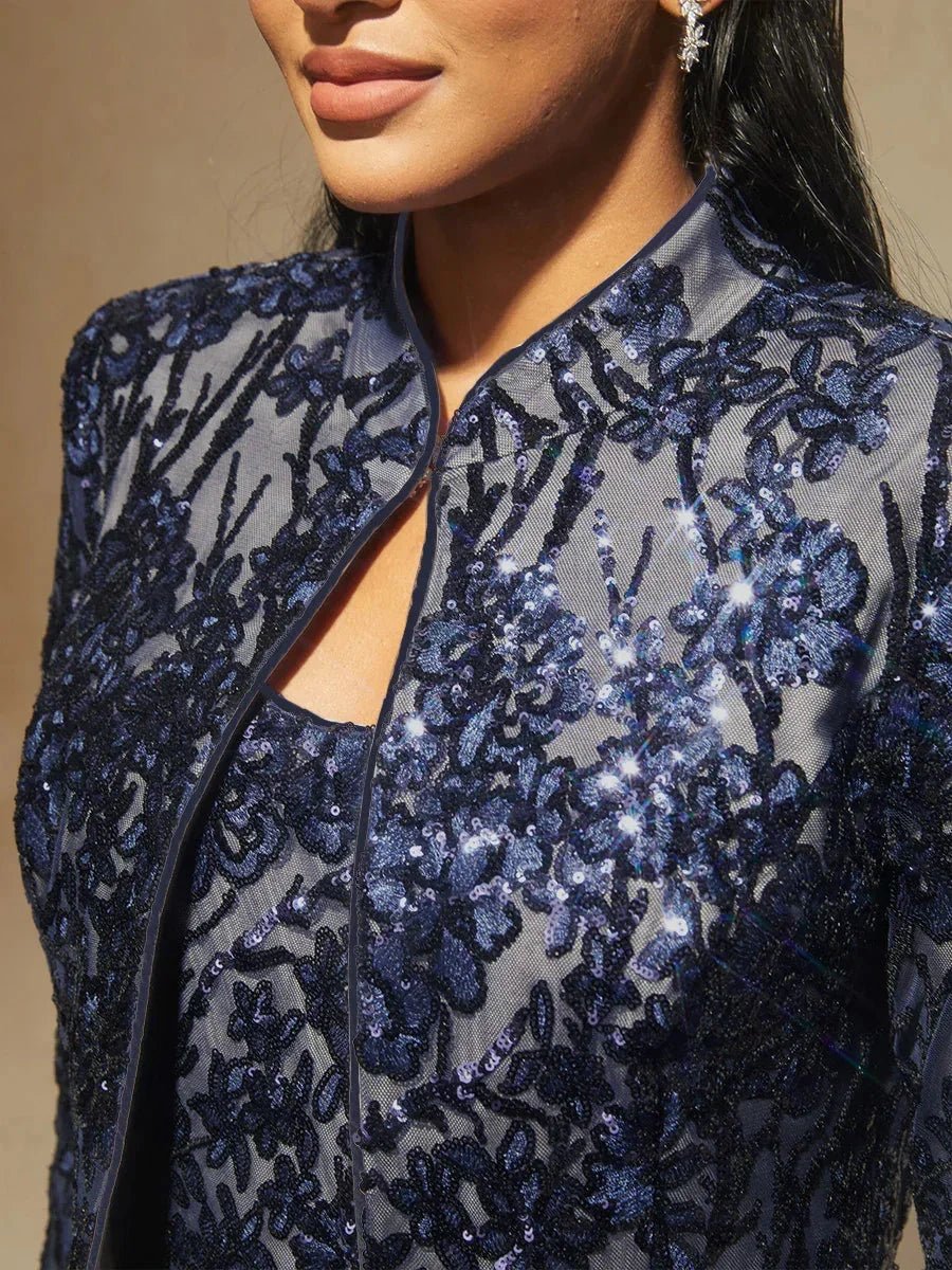 Conjunto floral con cuello mandarín y lentejuelas - Nhaura