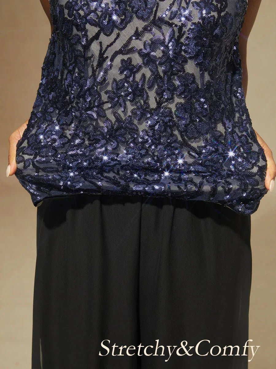 Conjunto floral con cuello mandarín y lentejuelas - Nhaura