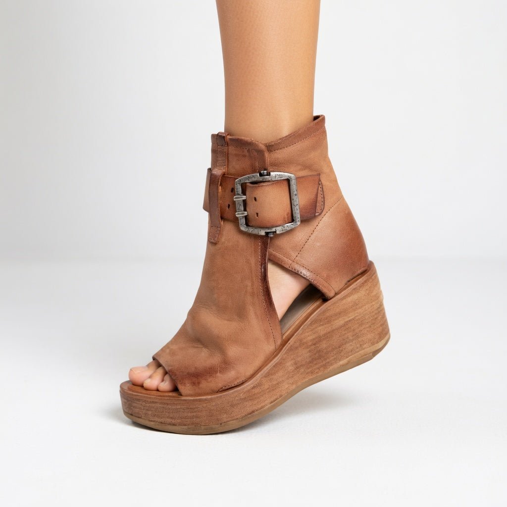 Cuñeira™ — Botines de Cuña Abierto con Hebilla - Nhaura