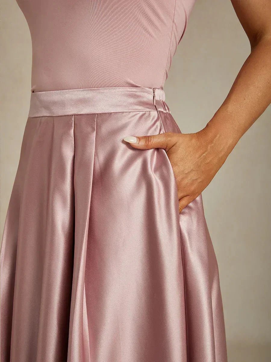 Falda formal evasé de satén estilo gala con bolsillos - Nhaura