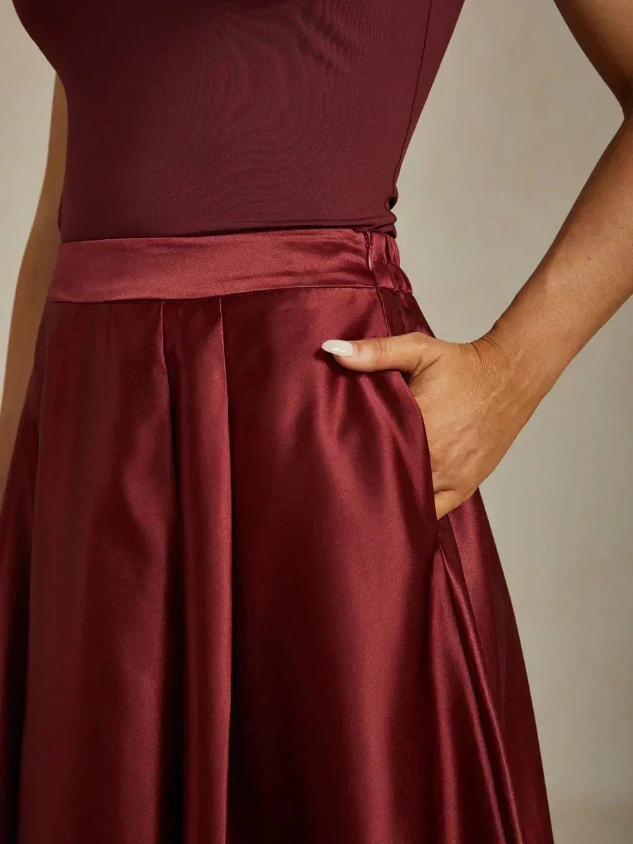 Falda formal evasé de satén estilo gala con bolsillos - Nhaura