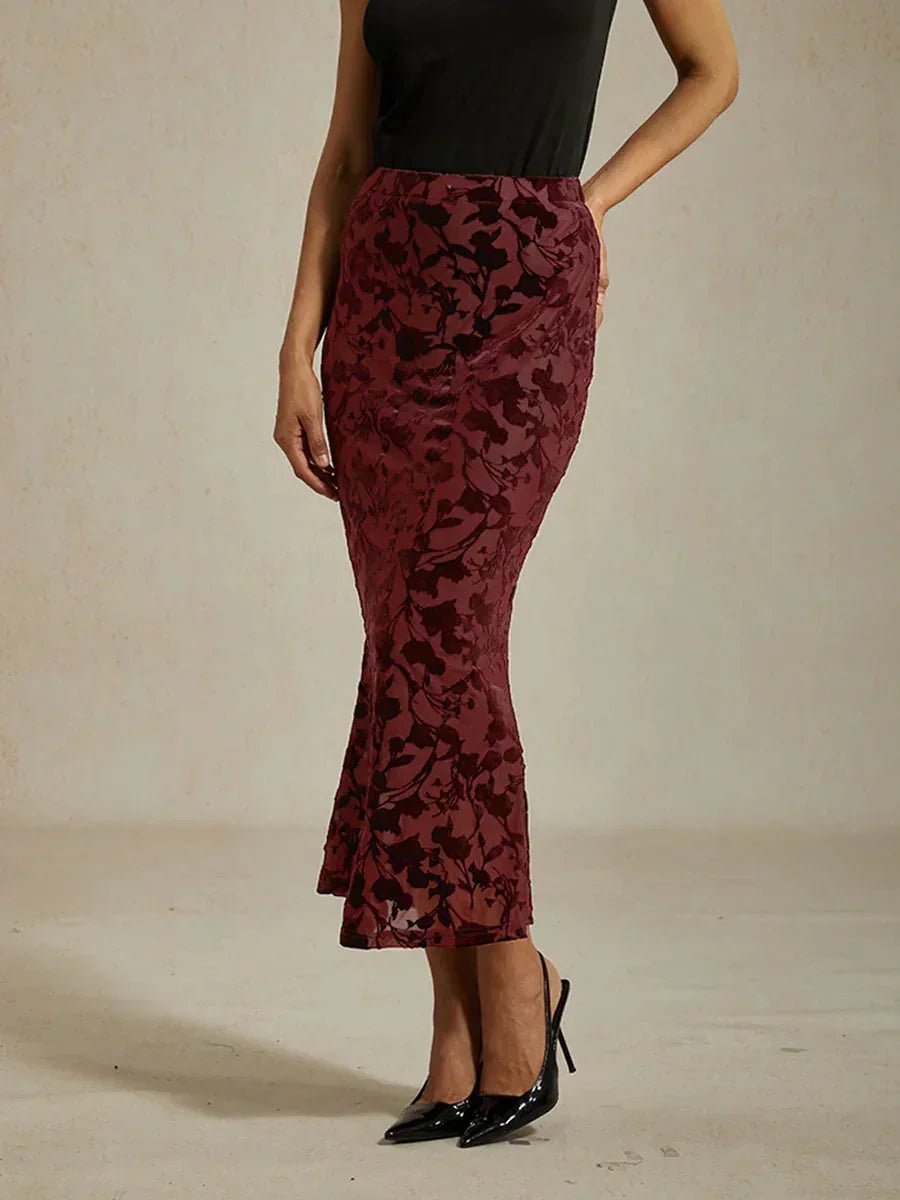 Falda larga floral con cola sirena - Nhaura