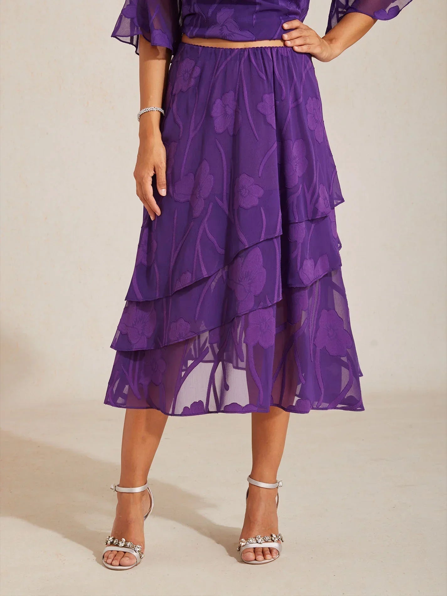 Falda midi de gasa floral - Nhaura