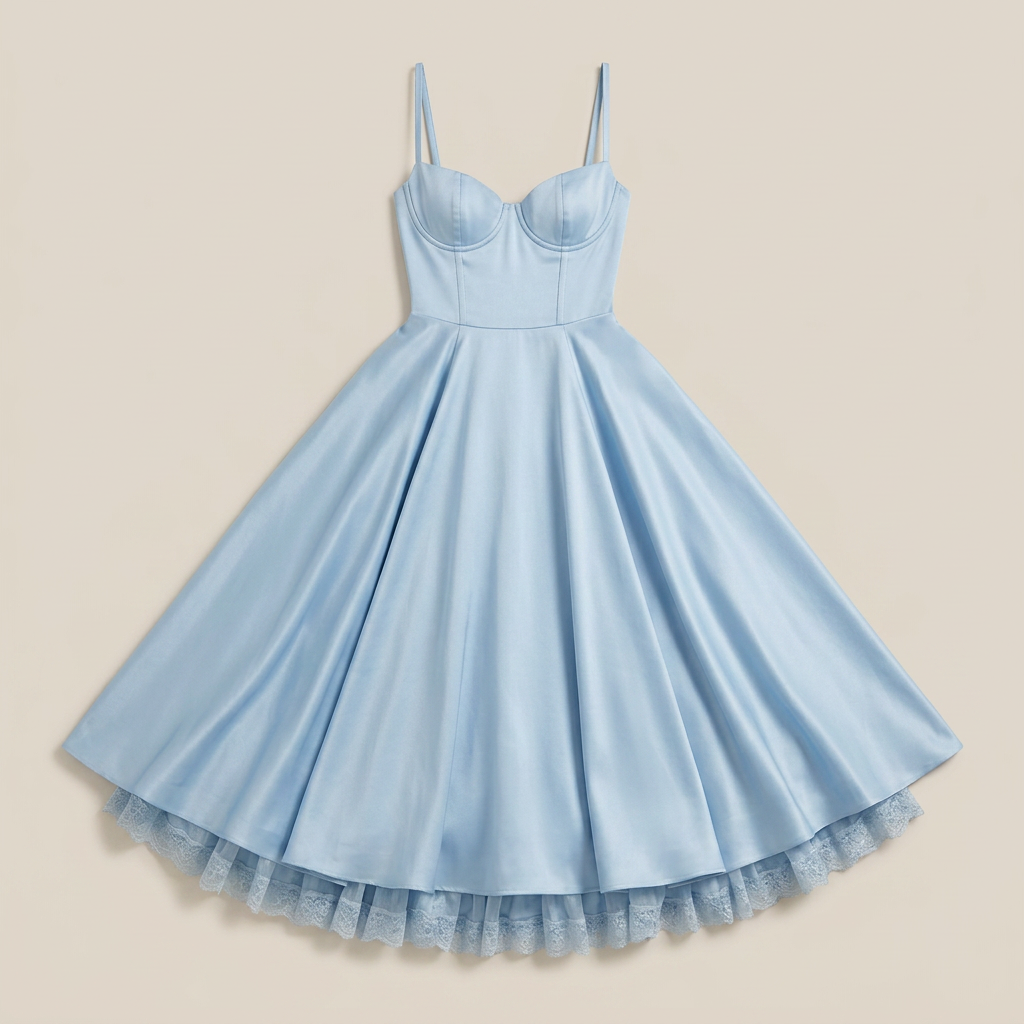 Vestido Midi Corsé Polipiel Falda Evasé Vuelo para Mujer