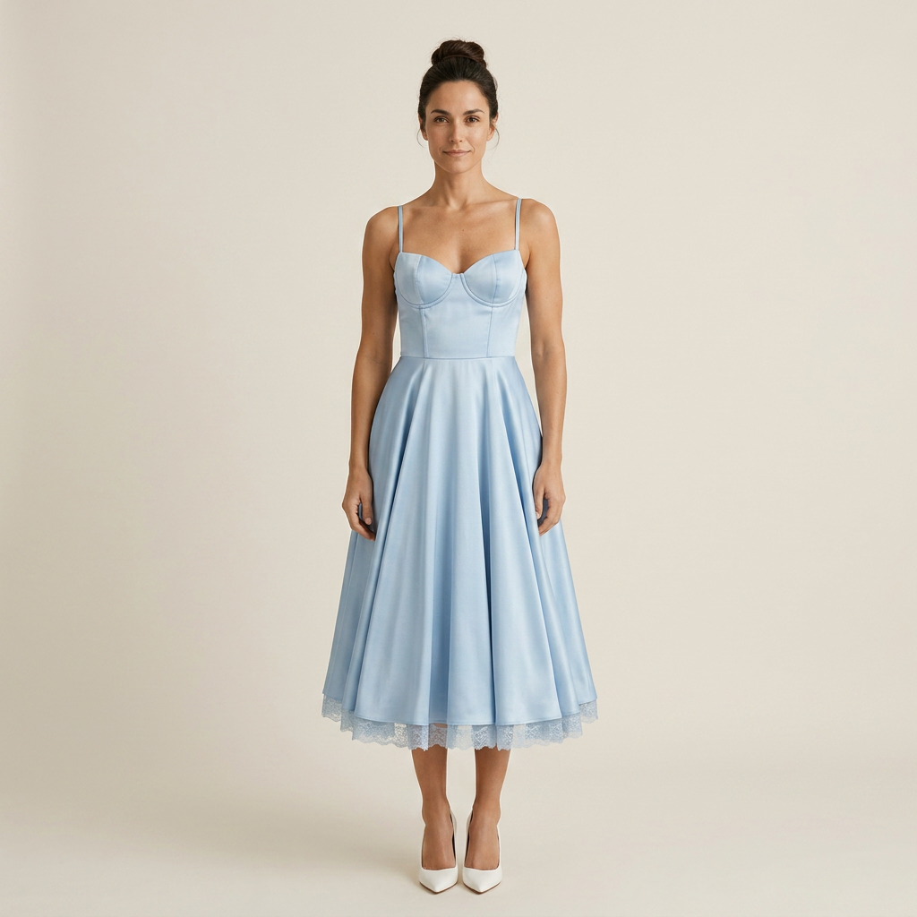 Vestido Midi Corsé Polipiel Falda Evasé Vuelo para Mujer