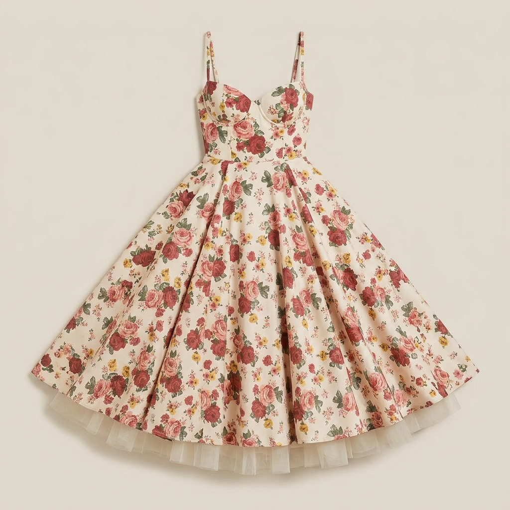 Vestido Midi Corsé Polipiel Falda Evasé Vuelo para Mujer