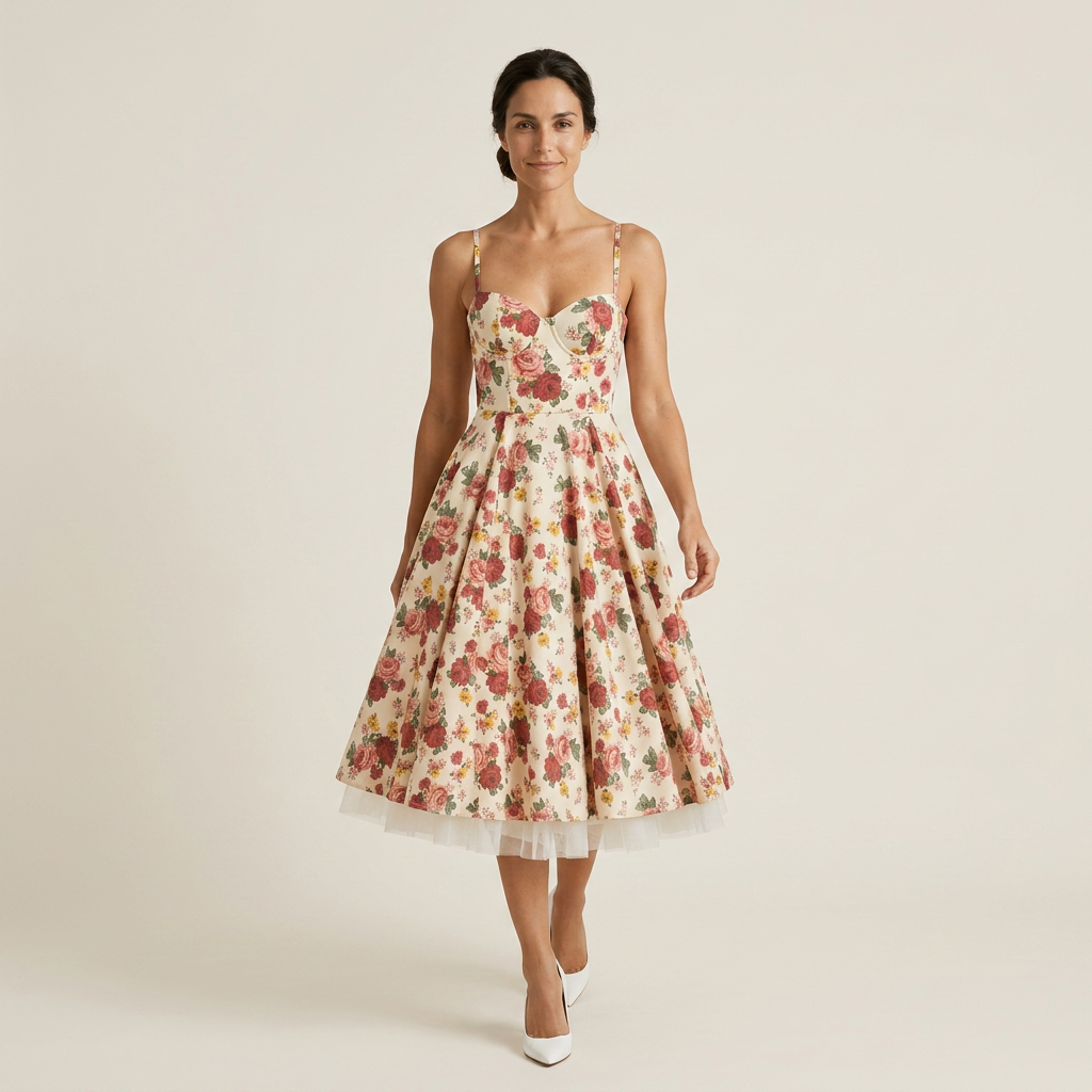 Vestido Midi Corsé Polipiel Falda Evasé Vuelo para Mujer