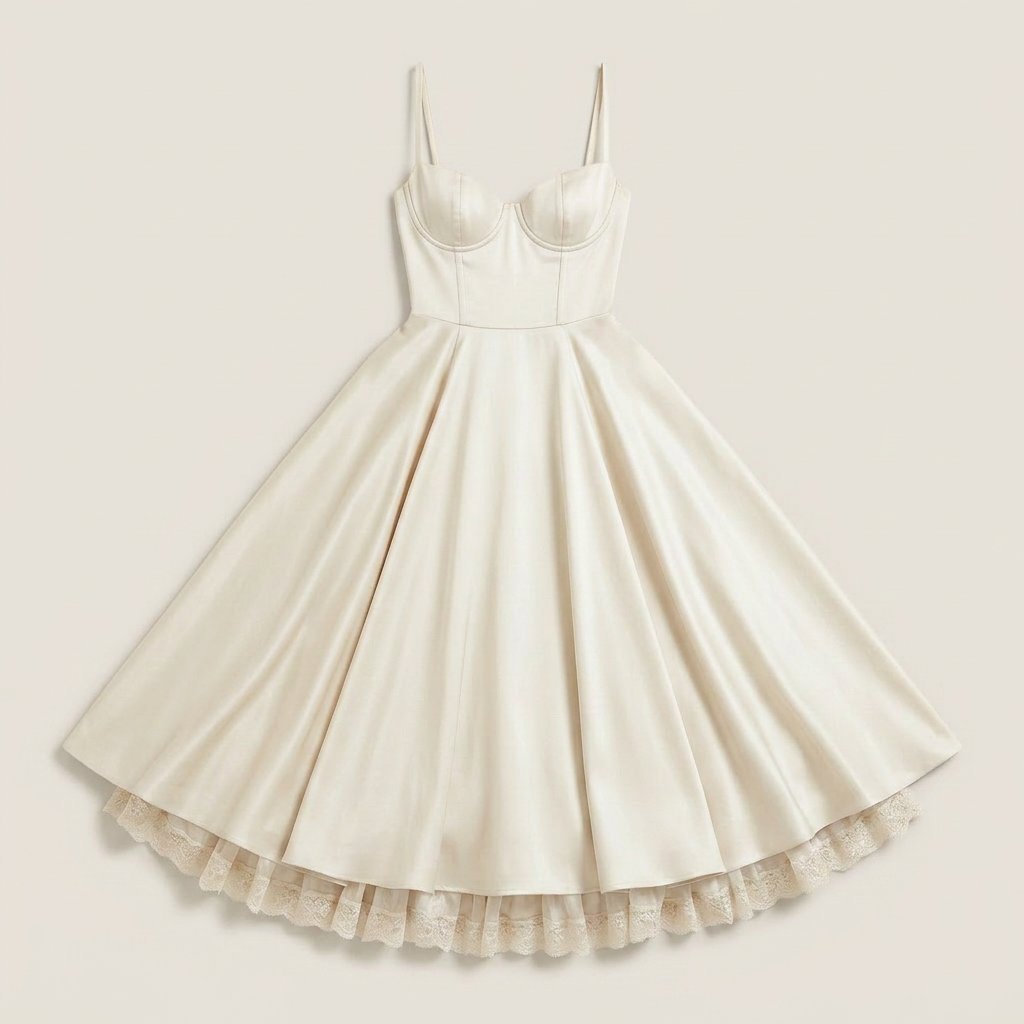 Vestido Midi Corsé Polipiel Falda Evasé Vuelo para Mujer