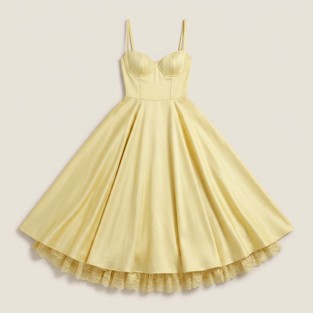 Vestido Midi Corsé Polipiel Falda Evasé Vuelo para Mujer