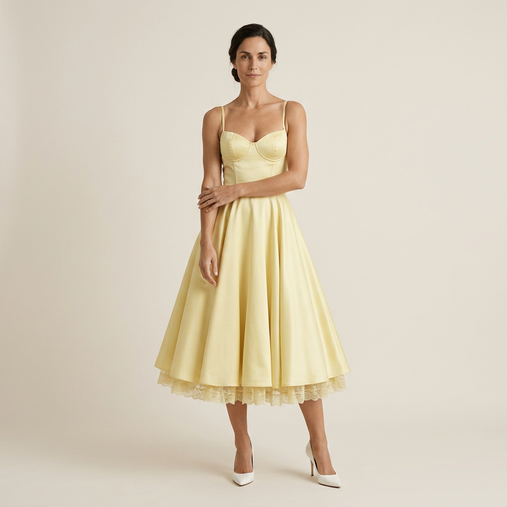 Vestido Midi Corsé Polipiel Falda Evasé Vuelo para Mujer