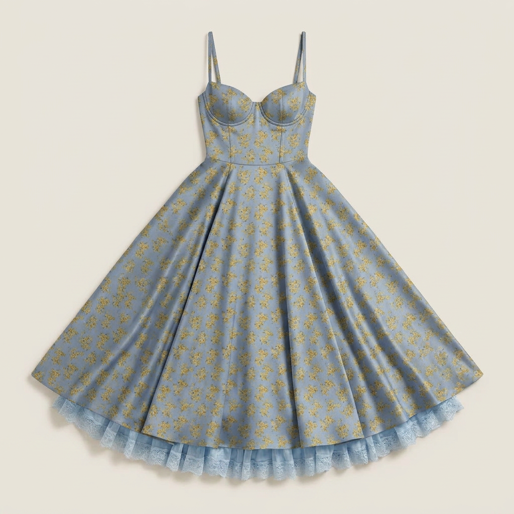 Vestido Midi Corsé Polipiel Falda Evasé Vuelo para Mujer