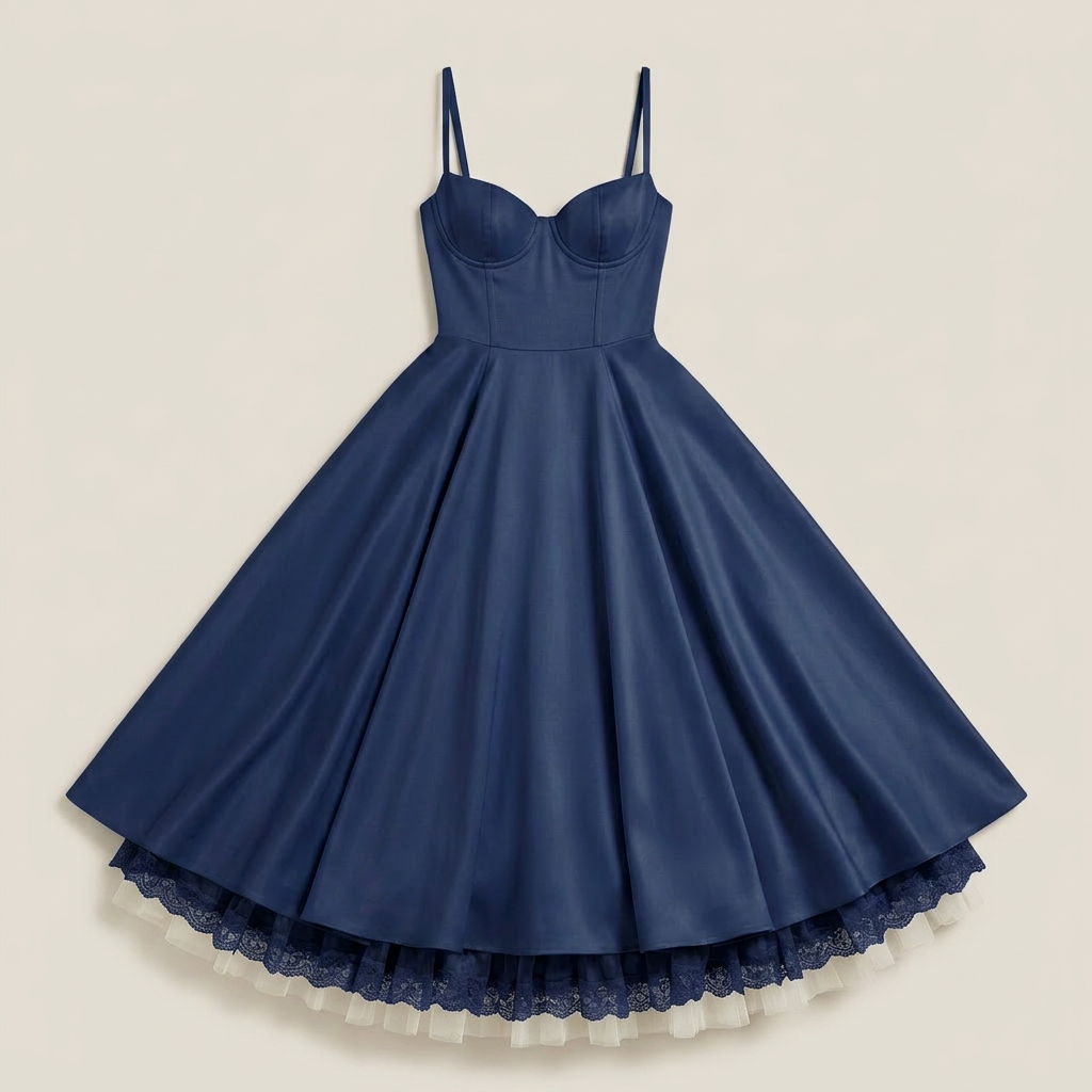 Vestido Midi Corsé Polipiel Falda Evasé Vuelo para Mujer