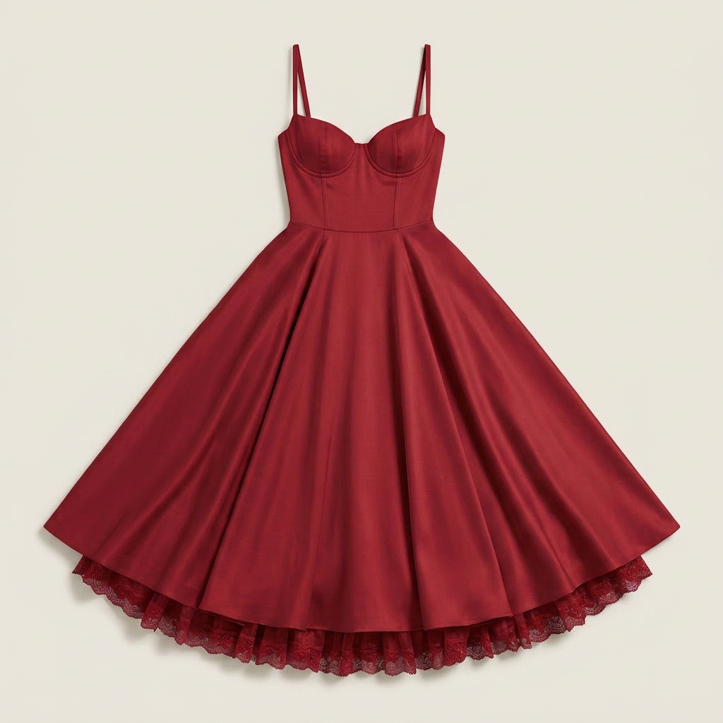 Vestido Midi Corsé Polipiel Falda Evasé Vuelo para Mujer