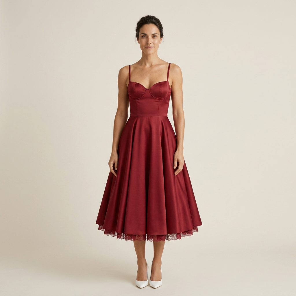 Vestido Midi Corsé Polipiel Falda Evasé Vuelo para Mujer