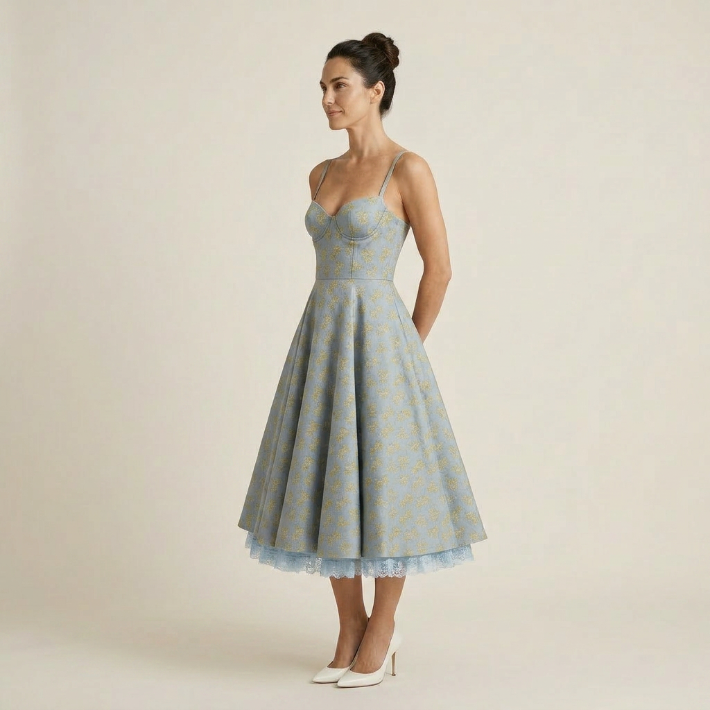 Vestido Midi Corsé Polipiel Falda Evasé Vuelo para Mujer