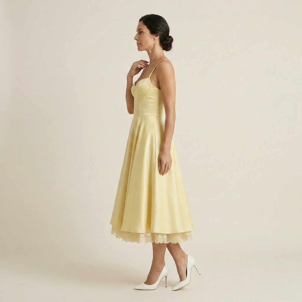 Vestido Midi Corsé Polipiel Falda Evasé Vuelo para Mujer