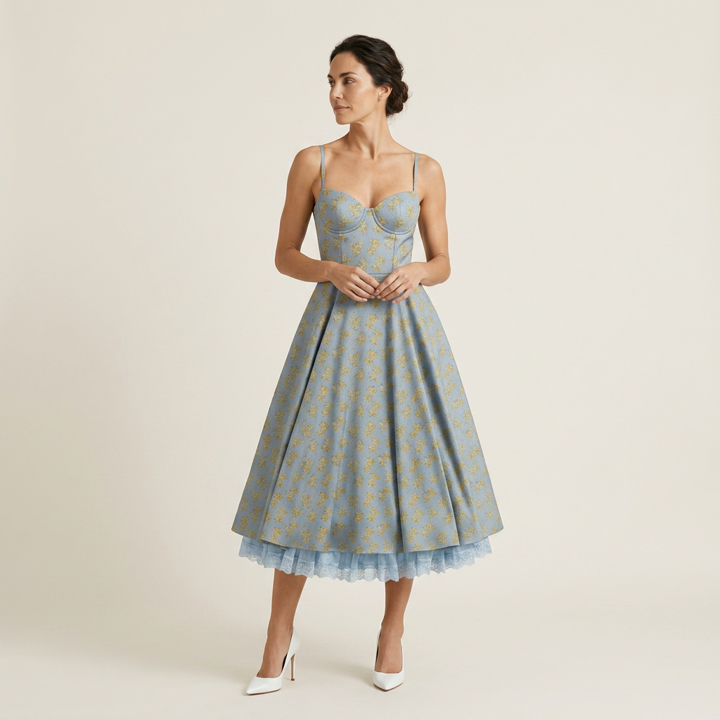 Vestido Midi Corsé Polipiel Falda Evasé Vuelo para Mujer