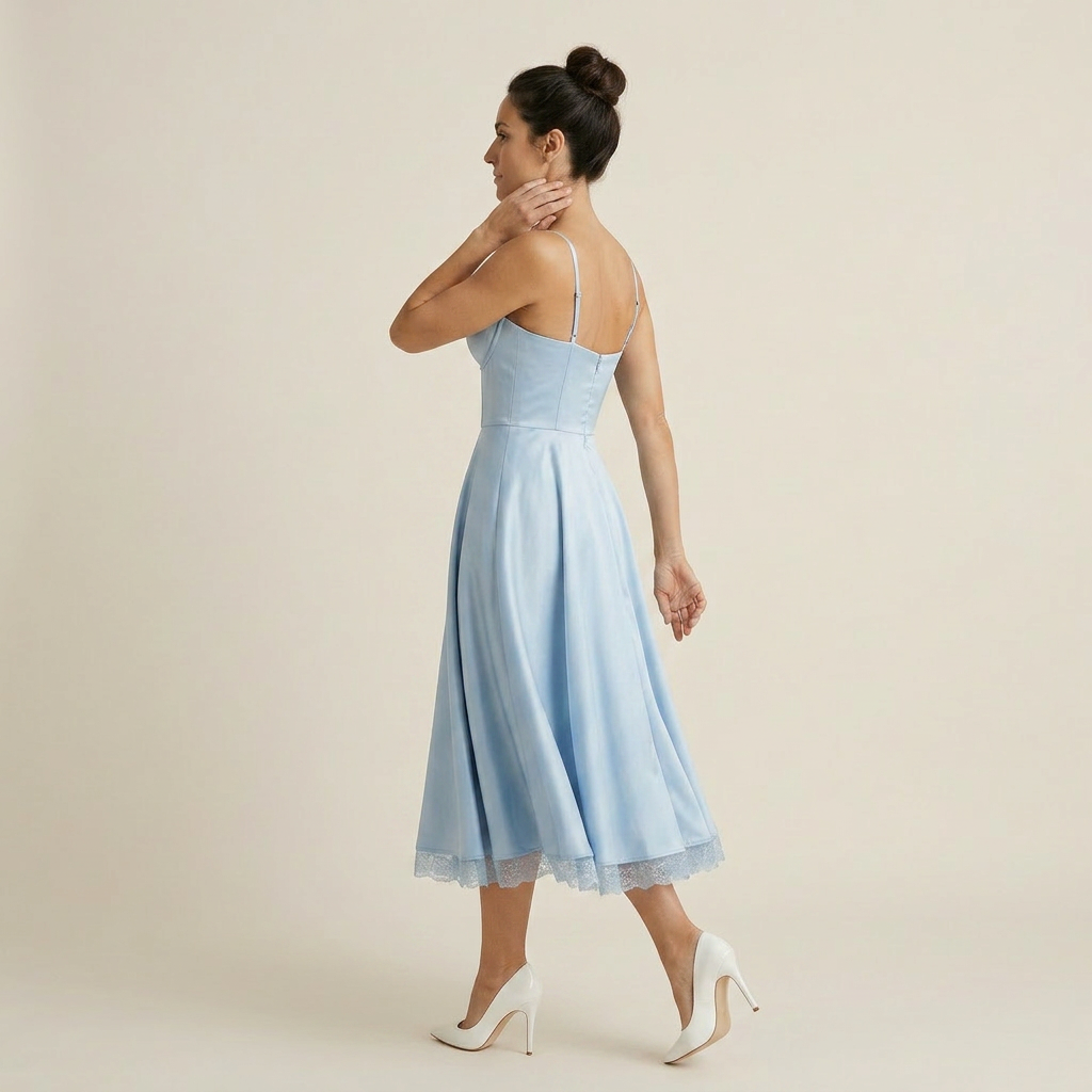 Vestido Midi Corsé Polipiel Falda Evasé Vuelo para Mujer