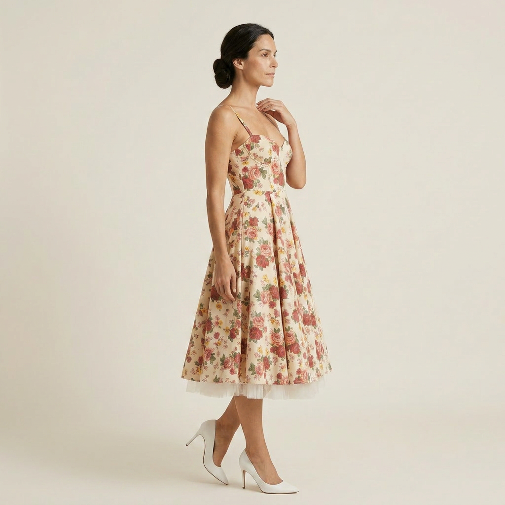 Vestido Midi Corsé Polipiel Falda Evasé Vuelo para Mujer