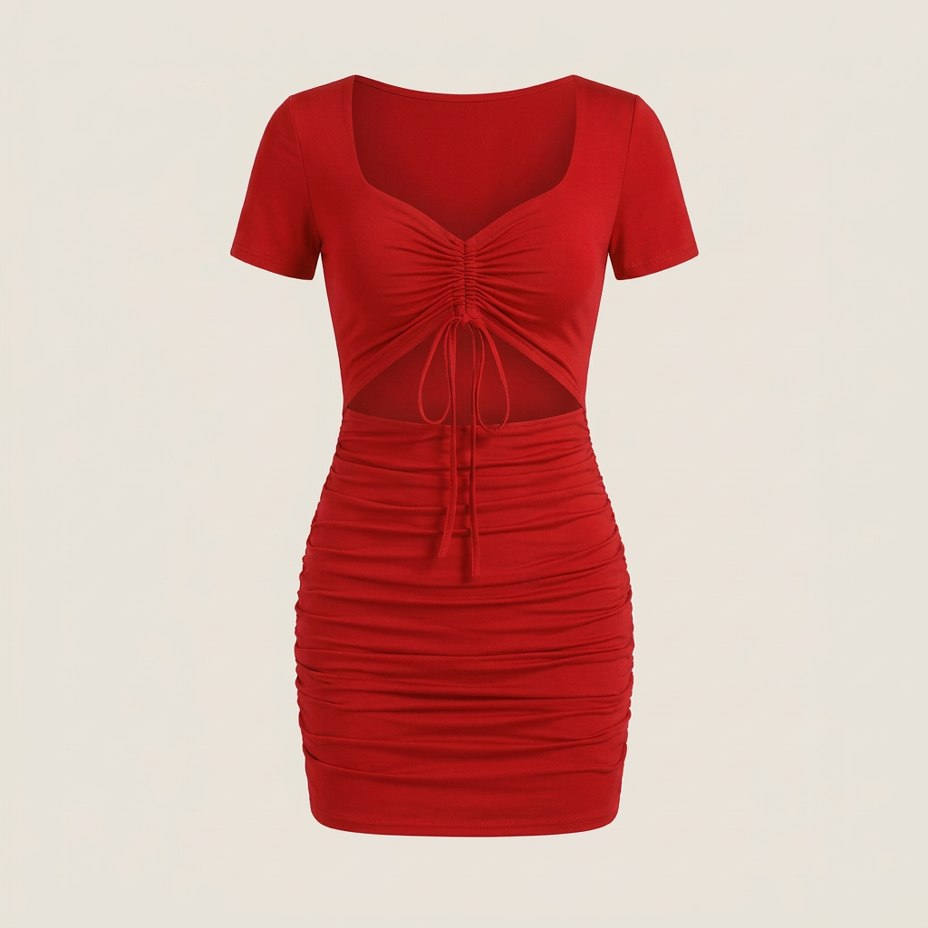 Vestido Mini Cut-Out Fruncido Cordón Central para Mujer
