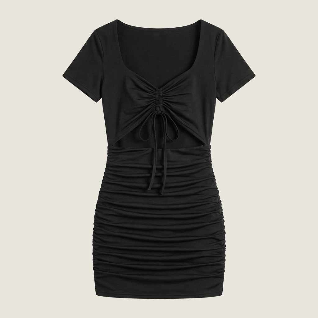 Vestido Mini Cut-Out Fruncido Cordón Central para Mujer