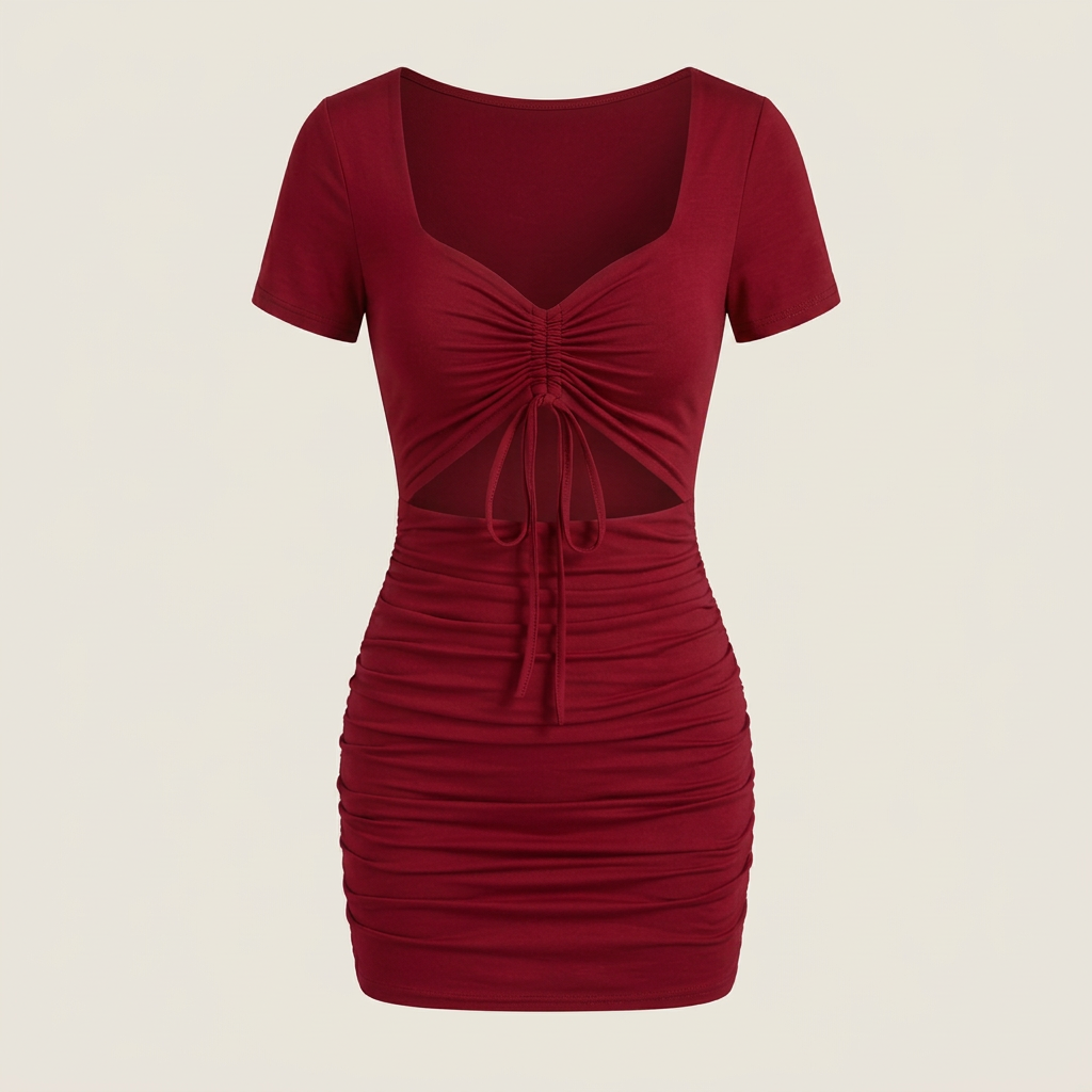 Vestido Mini Cut-Out Fruncido Cordón Central para Mujer