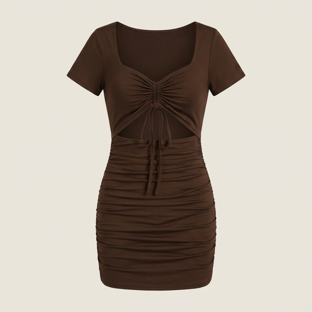 Vestido Mini Cut-Out Fruncido Cordón Central para Mujer