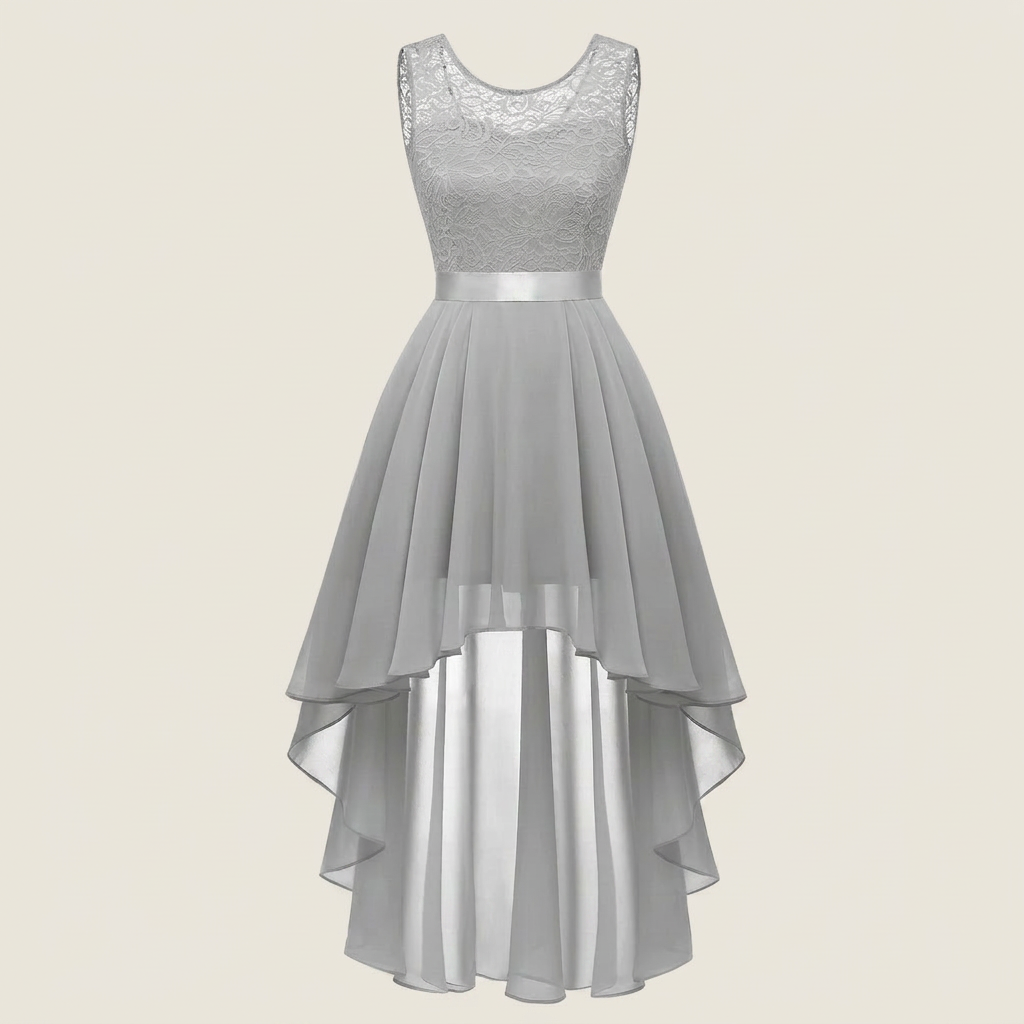 Vestido Cóctel Encaje Falda Asimétrica Gasa para Mujer