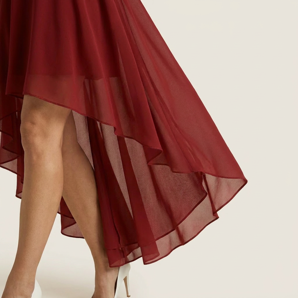 Vestido Cóctel Encaje Falda Asimétrica Gasa para Mujer