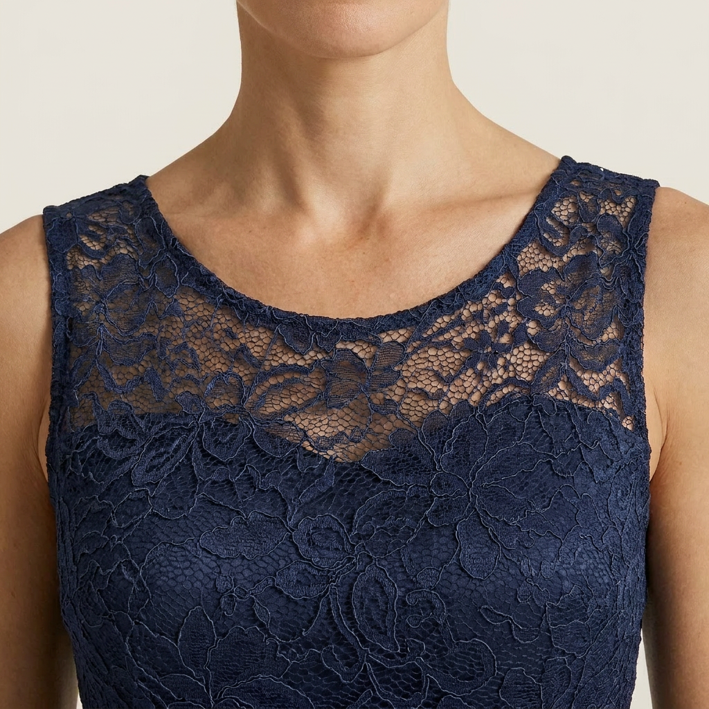 Vestido Cóctel Encaje Falda Asimétrica Gasa para Mujer