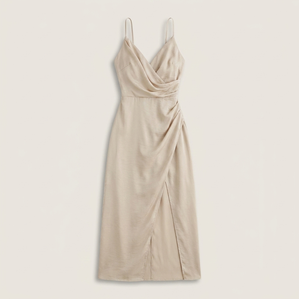 Vestido Midi Satén Cruzado Abertura Lateral para Mujer