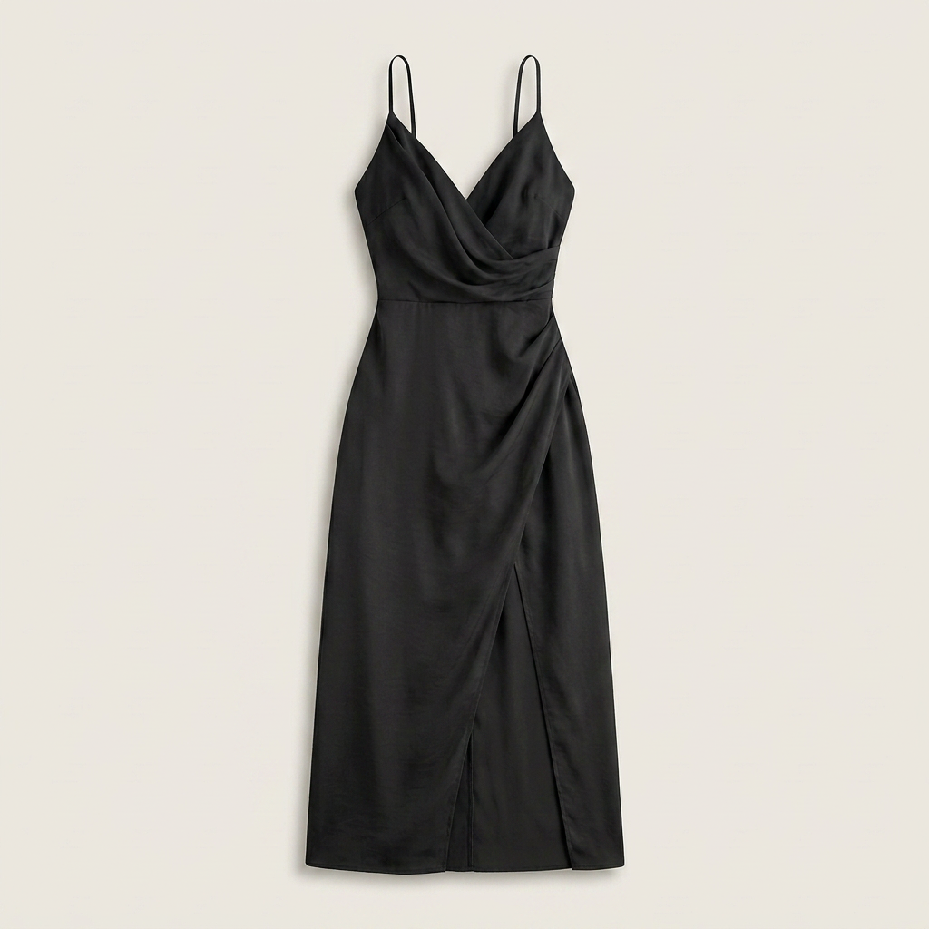 Vestido Midi Satén Cruzado Abertura Lateral para Mujer